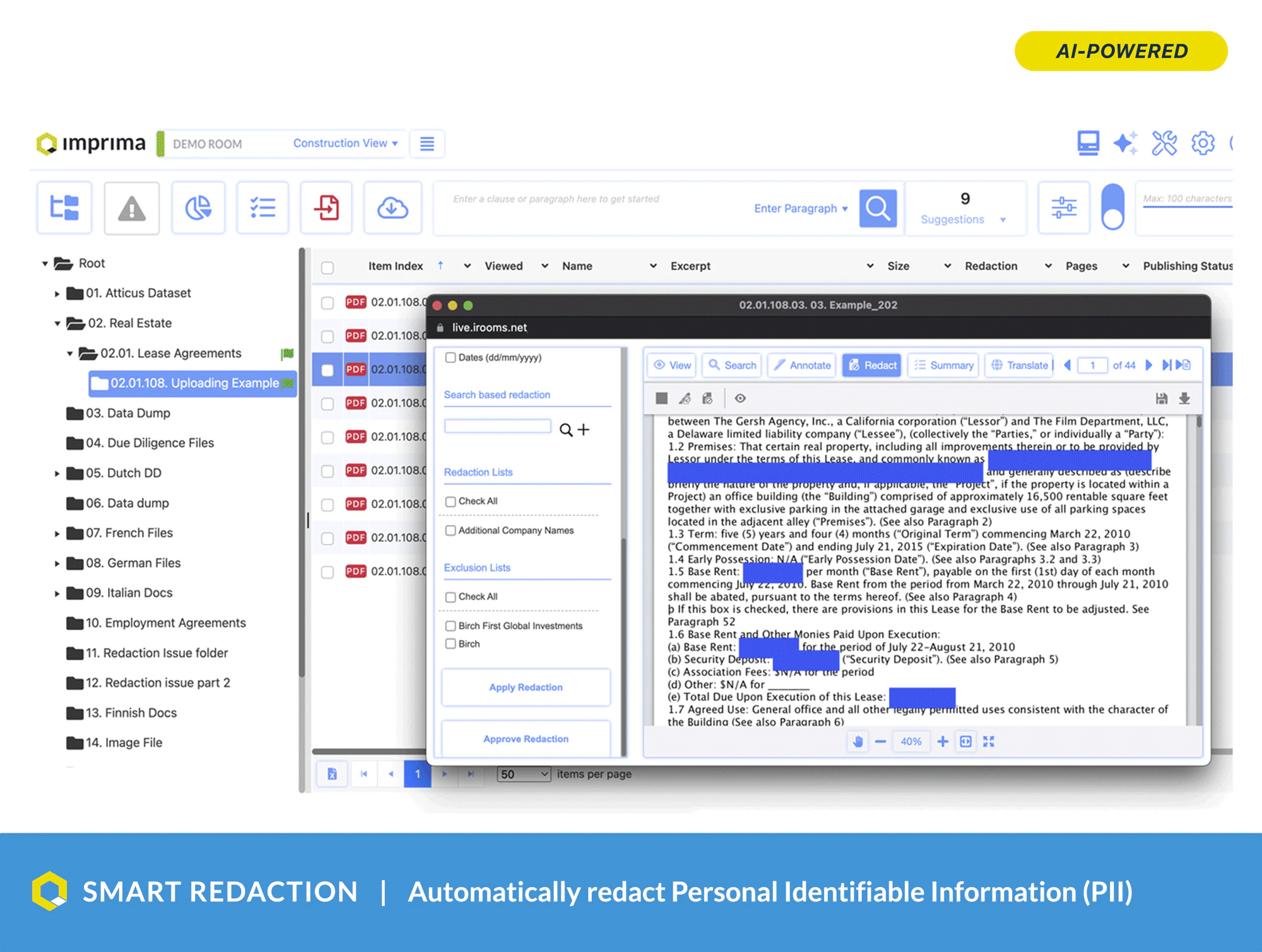 screenshot of Imprima Virtual Data Rooms